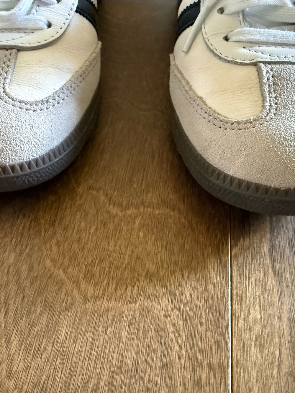 adidas White Leather & Gray Suede Sneakers with Black Stripes - Picture 3 of 7